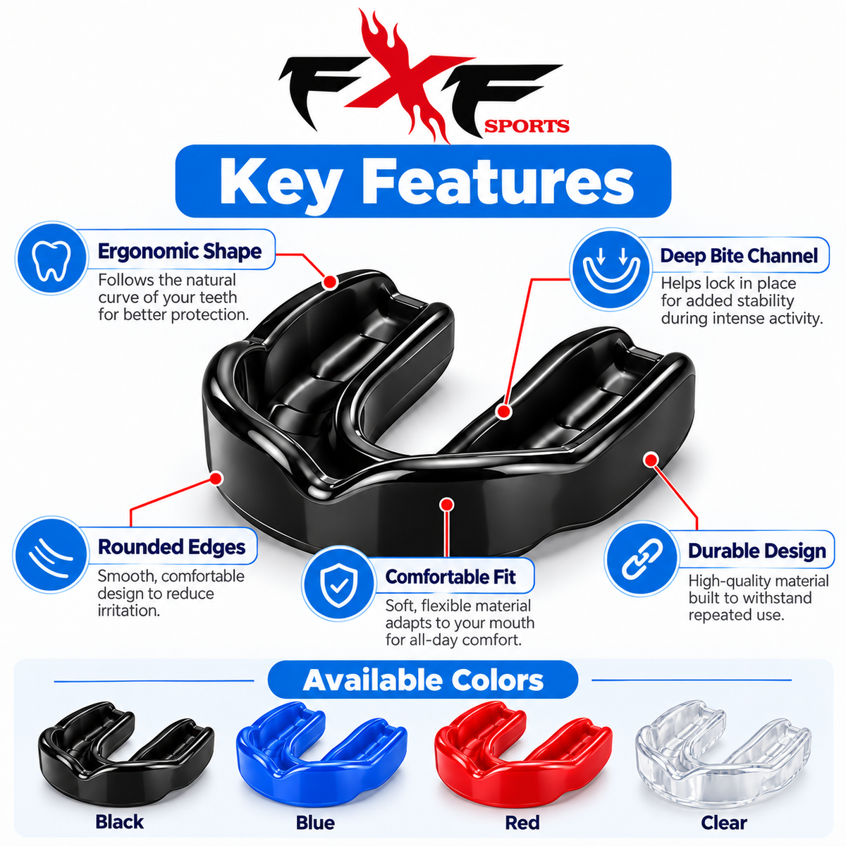 FXF Sports Mouth Guards/Gum Shield Sports Mouthguard Boxing, MMA, Rugby, Muay, Thai, Hockey, Judo, Karate, Martial Arts Outdoor Sports